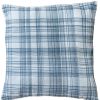 20" Blue Check Cotton Blend Throw Pillow With Embroidery
