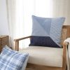 20" Blue Check Cotton Blend Throw Pillow With Embroidery