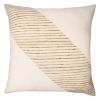 24" Beige and White Geometric Silk Throw Pillow With Embroidery