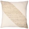 24" Beige and White Geometric Silk Throw Pillow With Embroidery