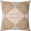 24" Brown and Beige Diamond Silk Throw Pillow With Embroidery