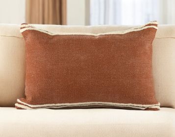 16" X 24" Cinnamon And Natural Striped Cotton Lumbar Throw Pillow With Texture