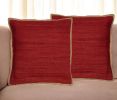 Set of Two 20" Red Cotton And Jute Throw Pillows with Texture