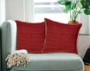 Set of Two 20" Red Cotton And Jute Throw Pillows with Texture