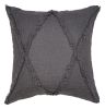 Set of Two Dark Gray Diamond Cotton Throw Pillow With Fringe