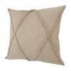 Set of Two Taupe and Brown Diamond Cotton Throw Pillow With Fringes