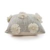 Set of Two Gray and Ivory Floral Cotton Throw Pillow With Fringe