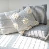 Set of Two Gray and Ivory Floral Cotton Throw Pillow With Fringe