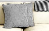 Set of Two Light Gray Diamond Cotton Throw Pillow With Fringe