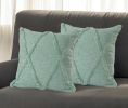 Set of Two Green Diamond Cotton Throw Pillow With Fringe