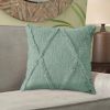 Set of Two Green Diamond Cotton Throw Pillow With Fringe