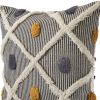 Set of Two Black and Yellow Striped Cotton Throw Pillows With Fringe