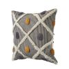 Set of Two Black and Yellow Striped Cotton Throw Pillows With Fringe