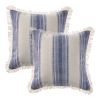Set of Two 18" Blue and Cream Cotton Throw Pillows with Fringe