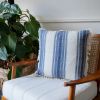 Set of Two 18" Blue and Cream Cotton Throw Pillows with Fringe