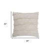 Set of Two Beige Ribbed Cotton Throw Pillow With Fringe