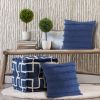 Set of Two Navy Blue Ribbed Cotton Throw Pillow With Fringe