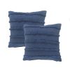 Set of Two Blue Ribbed Cotton Throw Pillow With Fringe