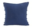 Set of Two Blue Ribbed Cotton Throw Pillow With Fringe