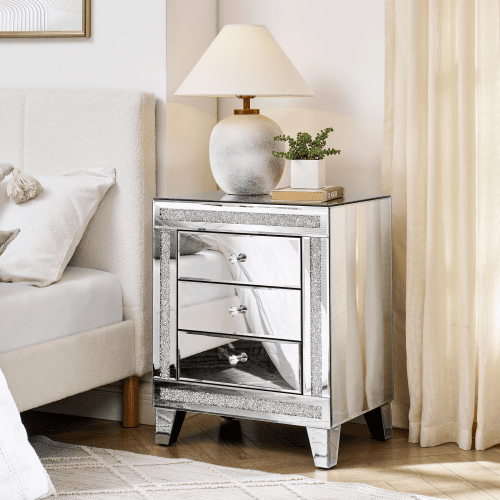 21.5 Inch X15.8 InchX26.8 InchSilver Mirror Three Drawer Cabinet,Multi Functional Storage Cabinet 21.5 Inch X15.8 InchX26.8 InchSilver Mirror Three Drawer Cabinet,Multi Functional Storage Cabinet