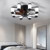 21.7 inch Ceiling Fan Light - Windmill-shaped Flush Mount Ceiling Fan with Light with Remote Control and Timer,Black