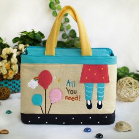 [All You Need] Embroidered Applique Fabric Art Tote Bag / Shopper Bag (9.3*7.2*4.2)