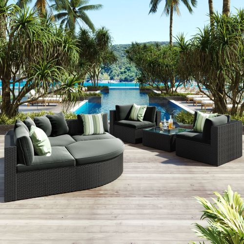 GO 7-piece Outdoor Wicker Sofa Set, Rattan Sofa Lounger, With Striped Green Pillows, Conversation Sofa, For Patio, Garden, Deck, Black Wicker GO 7-piece Outdoor Wicker Sofa Set, Rattan Sofa Lounger, With Striped Green Pillows, Conversation Sofa, For Patio, Garden, Deck, Black Wicker
