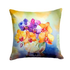 Orchids in Watercolor Throw Pillow Machine Washable, Indoor Outdoor Decorative Pillow for Couch, Bed or Patio, 18Hx18W