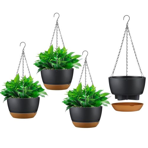 4Pcs 9.64In Diameter Hanging Planter with Drainage Holes Removable Self-Watering Tray Plastic Hanging Flower Plant Pots For Indoor Outdoor Herb I 4Pcs 9.64In Diameter Hanging Planter with Drainage Holes Removable Self-Watering Tray Plastic Hanging Flower Plant Pots For Indoor Outdoor Herb I