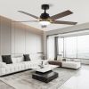52 Inch Downrod Ceiling Fans with Lights and Remote Control, Modern Outdoor Indoor Black 5 Blades LED Lights Smart Ceiling Fans for Bedroom