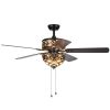 Kalsti 6-Light Lily Tiffany 5-Blade 52-Inch Matte Black Ceiling Fan