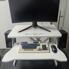 32 Inch Office Desk Converter, Height Adjustable Sit And Stand Lifter, Dual Monitor And Laptop Workstation, Bandwidth Keyboard Stand, White