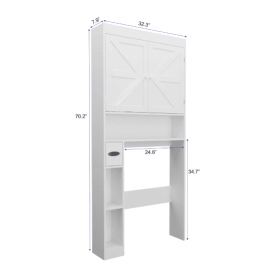 Over The Toilet Storage Cabinet With 2 Door  Home Space Saving Toilet Rack, Farmhouse Style For Bathroom, Restroom, Laundry (Color: White)