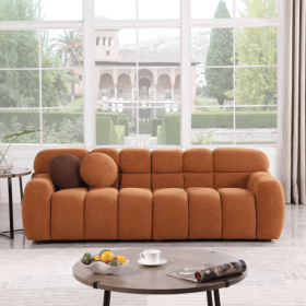 87.4 Length ,35.83 Deepth ,human Body Structure For USA People, Marshmallow Sofa,boucle Sofa ,3 Seater (Option: Light Brown)