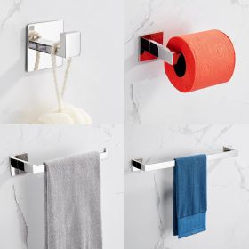 Strong Adhesive 4 Pieces Bathroom Accessories Set Without Drilling Silver Brushed Towel Bar Set Holder Rack Hook Tissue Toilet Paper Holder Rustp (Option: as picture)