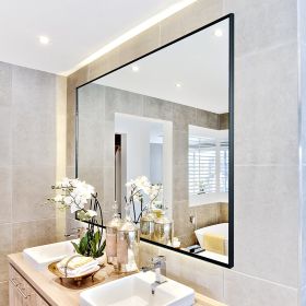 36x24 inches Modern Black Bathroom Mirror with Aluminum Frame Vertical or Horizontal Hanging Decorative Wall Mirrors for Living Room Bedroom (Option: as picture)