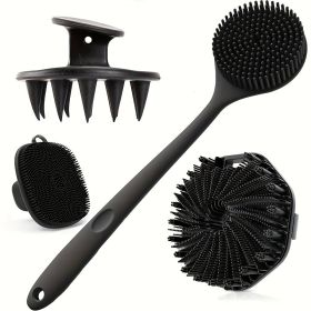 Silicone Shower Brush Set Of 4 (Color: Black)