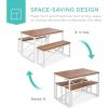 Modern 3-Piece Dining Set - Metal Frame Black Wood Top Table and 2 Bench Chairs