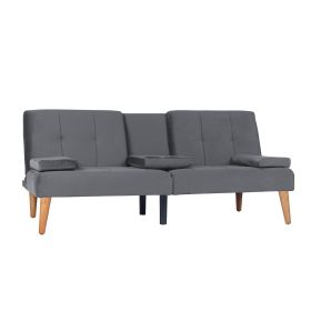 Modern Velvet Upholstered Futon Sofa Bed With 2 Cup Holders For Living Room (Option: Dark Gray)
