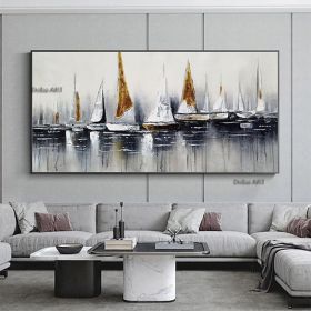 Handmade Hand Painted Wall Art On Canvas Abstract Horizontal Abstract Ocean Sailboat Landscape Modern Home Living Room hallway bedroom luxurious (size: 60X120cm)