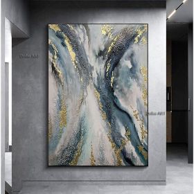 Handmade Oil Painting Canvas Wall Art Decoration Abstract Art Painting Gold Foil Streamer for Home Living Room hallway bedroom luxurious decorati (size: 90x120cm)