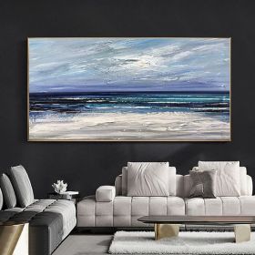 Handpainted Oil Painting CanvasWall Art Decoration Abstract Knife Painting Seascape Blue For Home Decor Living Room hallway bedroom luxurious dec (size: 60X120cm)