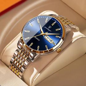 Men's Student Trend Fashion Quartz Watch (Color: Golden blue surface)