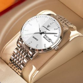 Men's Student Trend Fashion Quartz Watch (Color: Silver shell white noodles)
