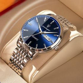 Men's Student Trend Fashion Quartz Watch (Color: Silver shell blue surface)