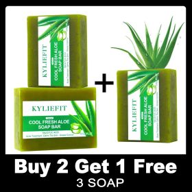 KYLIEFIT Cool Fresh Aloe Vera Soap Bar for All Skin Types, Reduce Spots, Oil Control, Deep Clean, 150g/ 7 oz (Smell: Buy 2 Get 1 Free)
