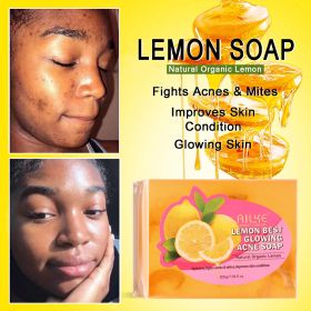 AILEK Natural Skin Cleansing Set, Cleanses Darkness, Stains, Moisturizes, Whitening, Boost Radiance To The Skin. Organic, Vegan (Color: Lemon Soap 200g)