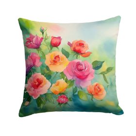 Roses in Watercolor Throw Pillow Machine Washable, Indoor Outdoor Decorative Pillow for Couch, Bed or Patio, 18Hx18W (Default: Default)