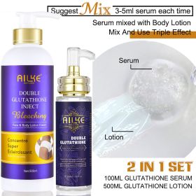 AILKE Bleaching Skin Care, With Double Glutathione, Lightening, Moisturizing, Remove Dark Spots, Melanin, Skin Glowing Face Care (Color: Glutathione 2 in 1)