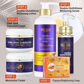 AILKE Bleaching Skin Care, With Double Glutathione, Lightening, Moisturizing, Remove Dark Spots, Melanin, Skin Glowing Face Care (Color: 5 in 1 Set)